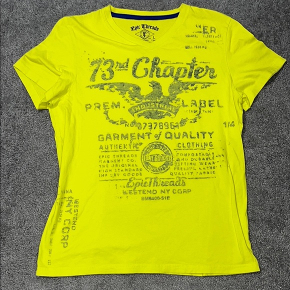 Epic Threads Other - Epic Threads Boys Neon Yellow 73rd Chapter Eagle Graphic V-Neck T-Shirt Size L